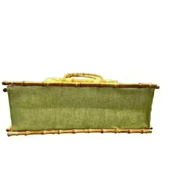 Vintage Bamboo 54 Green Fabric Handbag Magnetic‎ Closure Summer Beach Vacation - Picture 3 of 11